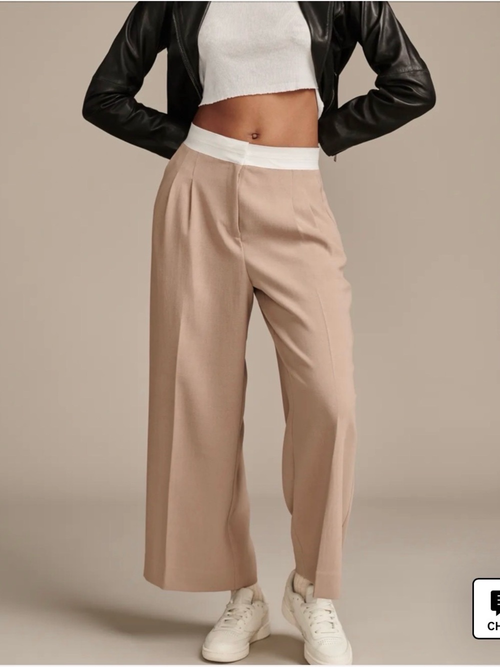 Lucky Brand Menswear Cropped Wide Leg Pants Beige Khaki w/ White Band Size 8